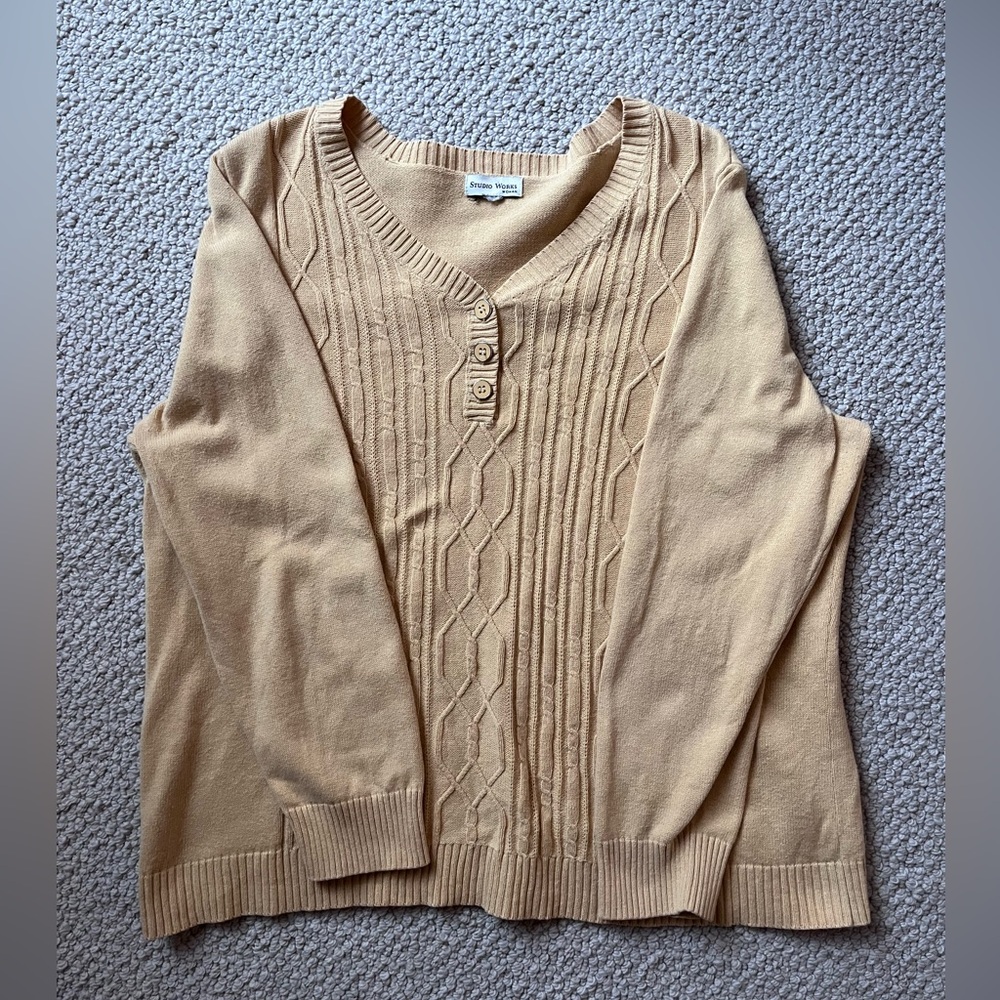 Vintage Butter Yellow‎ Studio Works Cable Knit V-Neck Sweater